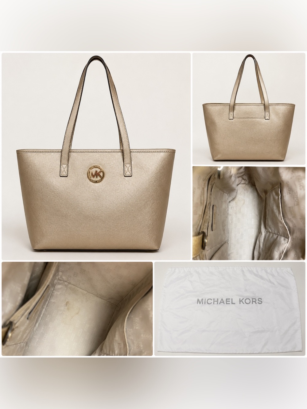 Michael Kors Metallic Gold Saffiano Leather Tote